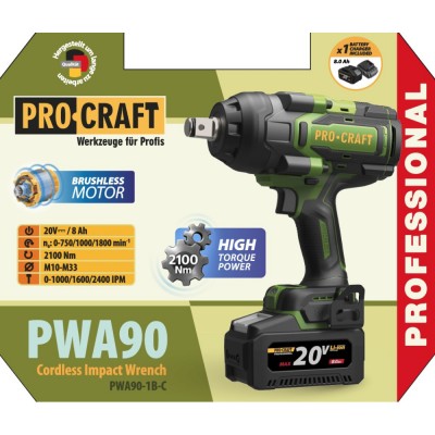 Аккумуляторный гайковерт Procraft PWA90 Кейс (с 1 АКБ и ЗУ)