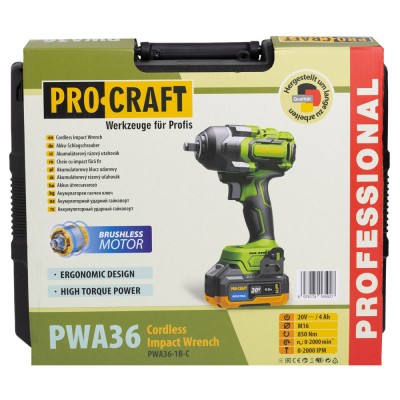 Аккумуляторный гайковерт Procraft PWA36 Кейс (с 1 АКБ и ЗУ)